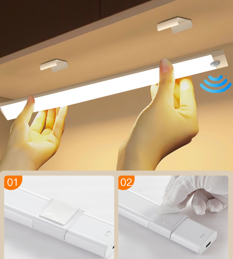 Ultra-Thin Wardrobe Cabinet LED Motion Sensor Night Rechargeable Magnetic Smart Bedside Strip Light_voghion.com