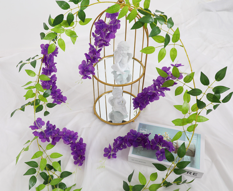 Cross-border Wisteria Garland For Wedding Ceiling Decoration, Plastic Silk Garland, Dense Artificial Flower Vine_voghion.com