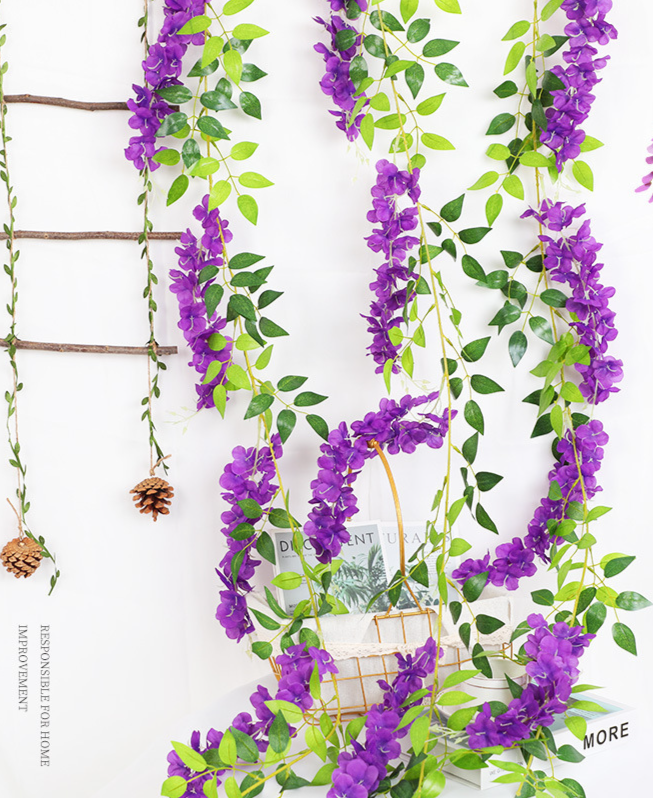 Cross-border Wisteria Garland For Wedding Ceiling Decoration, Plastic Silk Garland, Dense Artificial Flower Vine_voghion.com