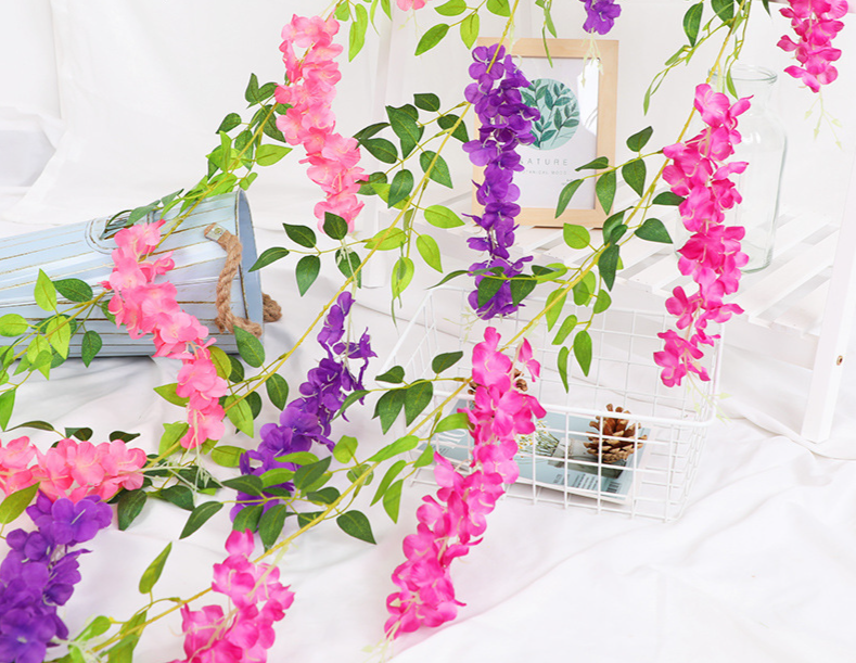 Cross-border Wisteria Garland For Wedding Ceiling Decoration, Plastic Silk Garland, Dense Artificial Flower Vine_voghion.com