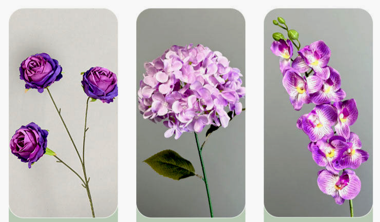 Flores artificiales moradas para bodas y arreglos florales_voghion.com