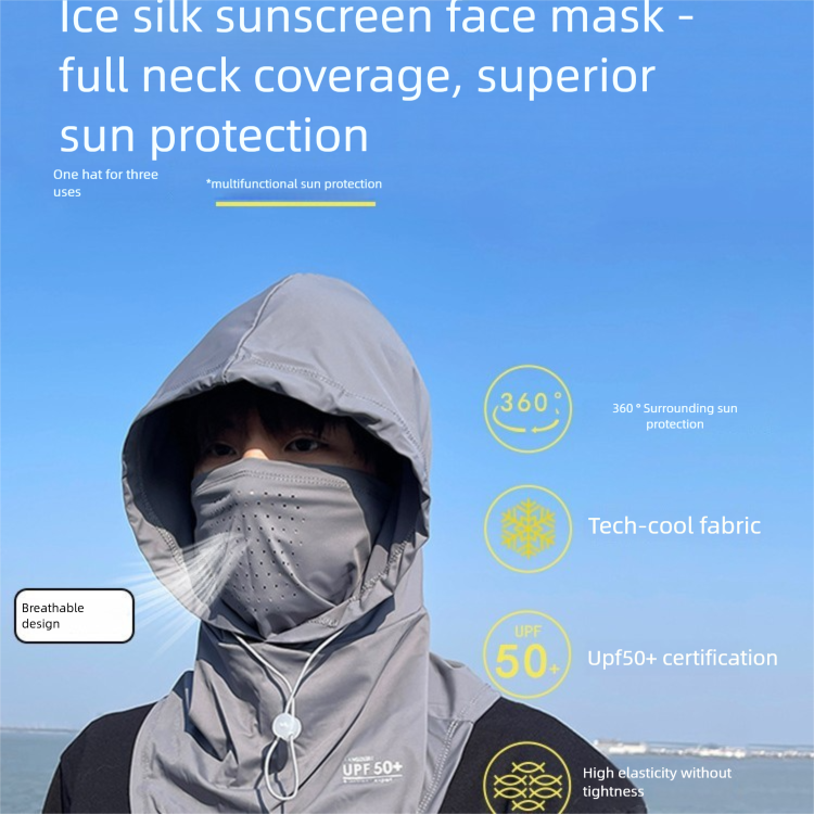 Ice Silk Sunscreen Mask For Men, Summer Outdoor Cycling UV Protection Full-face Mask, Head Neck Cover, Sun Hat_voghion.com