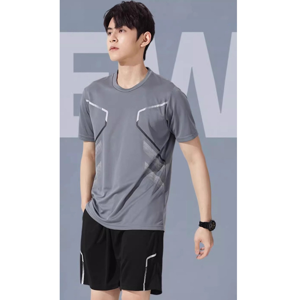 Sommerliches Indoor-Sport-Kurzarm-Set, Fitness für Damen, Outdoor-Laufbekleidung, schnelltrocknend, Herren-Eisseiden-Sportbekleidung, Schwarz_voghion.com