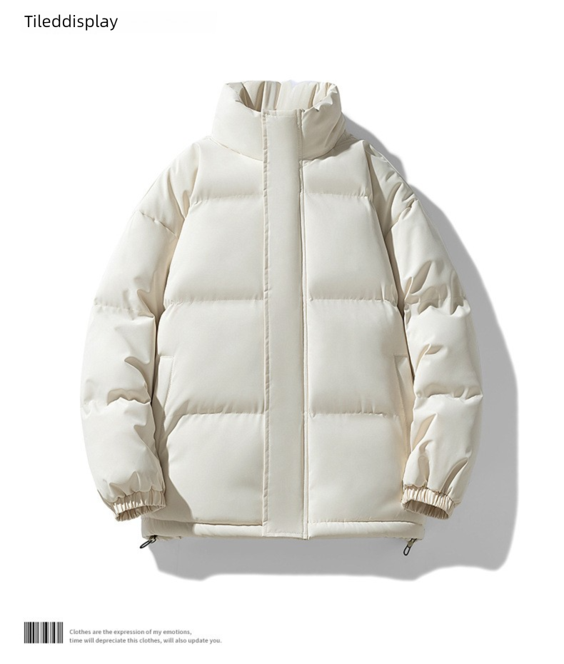 Men's Winter Couple Stand Collar Outdoor Cotton Coat Thickened Warm Solid Color Trendy Brand Plus Size Puffer Jacket_voghion.com