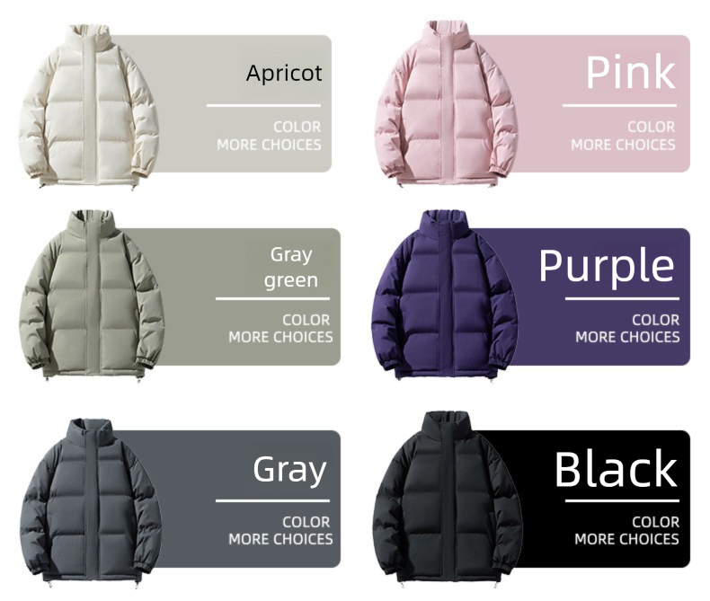Men's Winter Couple Stand Collar Outdoor Cotton Coat Thickened Warm Solid Color Trendy Brand Plus Size Puffer Jacket_voghion.com