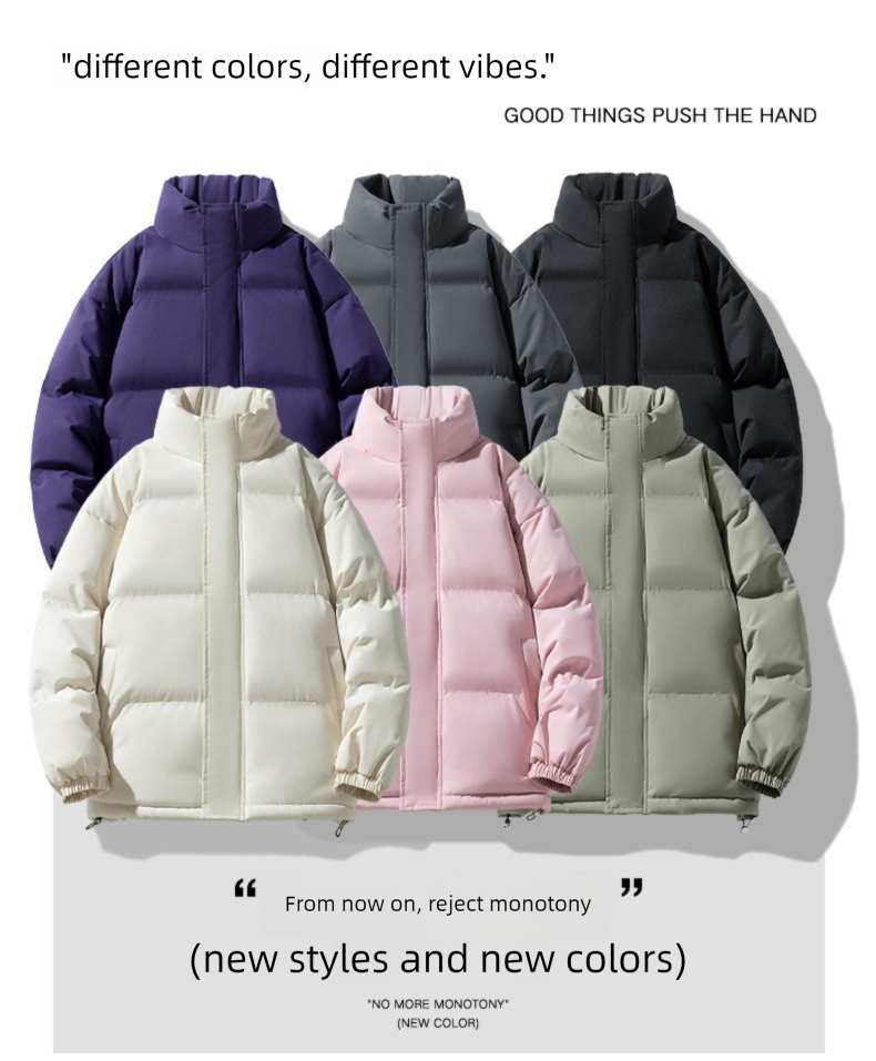 Men's Winter Couple Stand Collar Outdoor Cotton Coat Thickened Warm Solid Color Trendy Brand Plus Size Puffer Jacket_voghion.com
