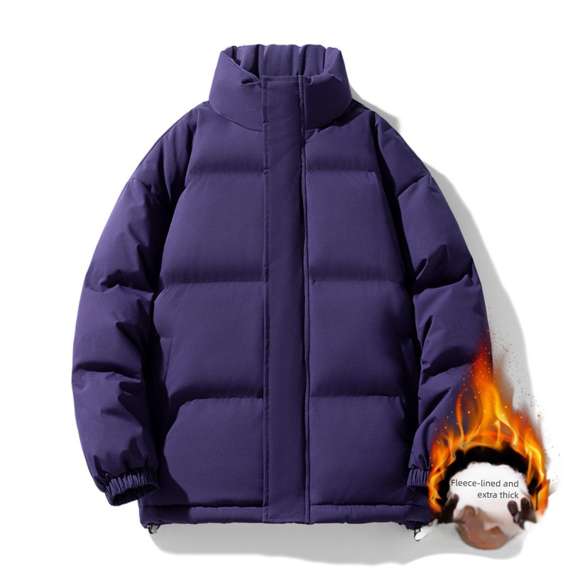 Men's Winter Couple Stand Collar Outdoor Cotton Coat Thickened Warm Solid Color Trendy Brand Plus Size Puffer Jacket_voghion.com