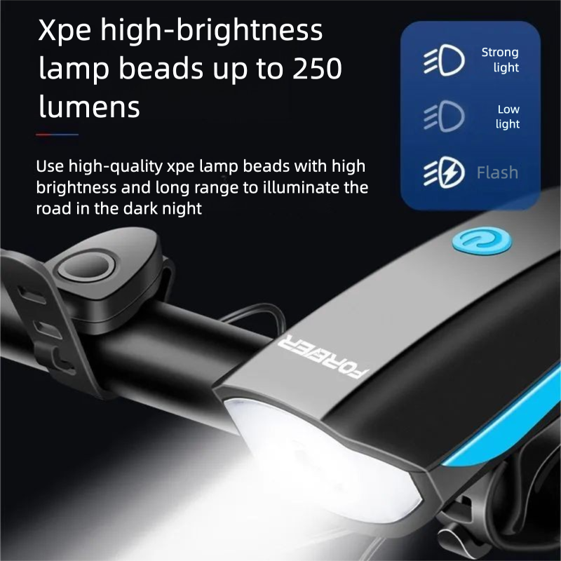 Torcia elettrica ricaricabile per bicicletta, luce anteriore per mountain bike, corno da strada, attrezzatura da ciclismo 1_voghion.com