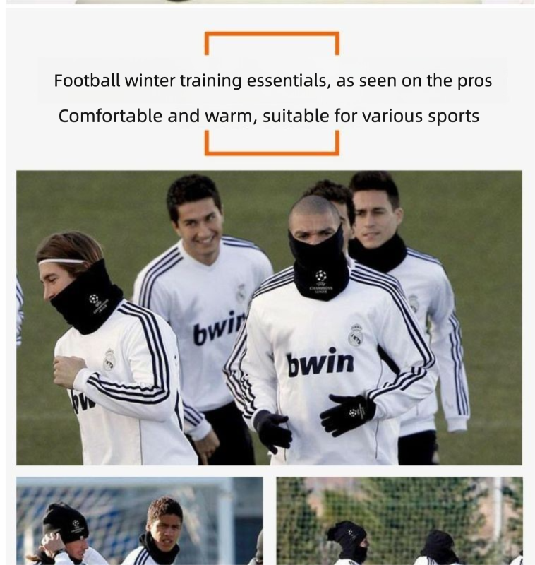 Ensemble trois pièces de gants chauds pour le cou, le cyclisme, le bonnet, le masque épais en polaire pour la course à pied, l'entraînement, la Ligue des champions de football_voghion.com