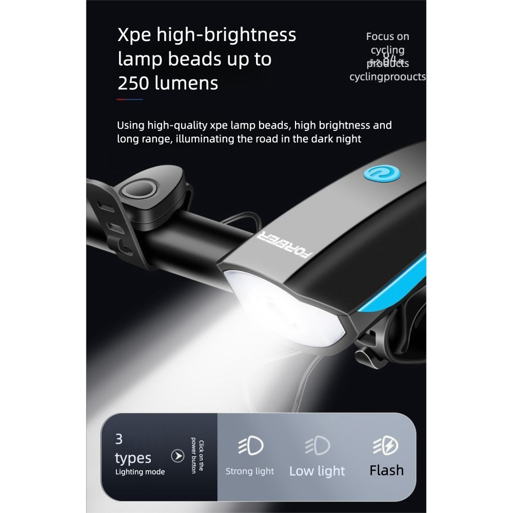 Bicycle Rechargeable Bright Flashlight Mountain Bike Road Horn Front Light Cycling Gear 1_voghion.com