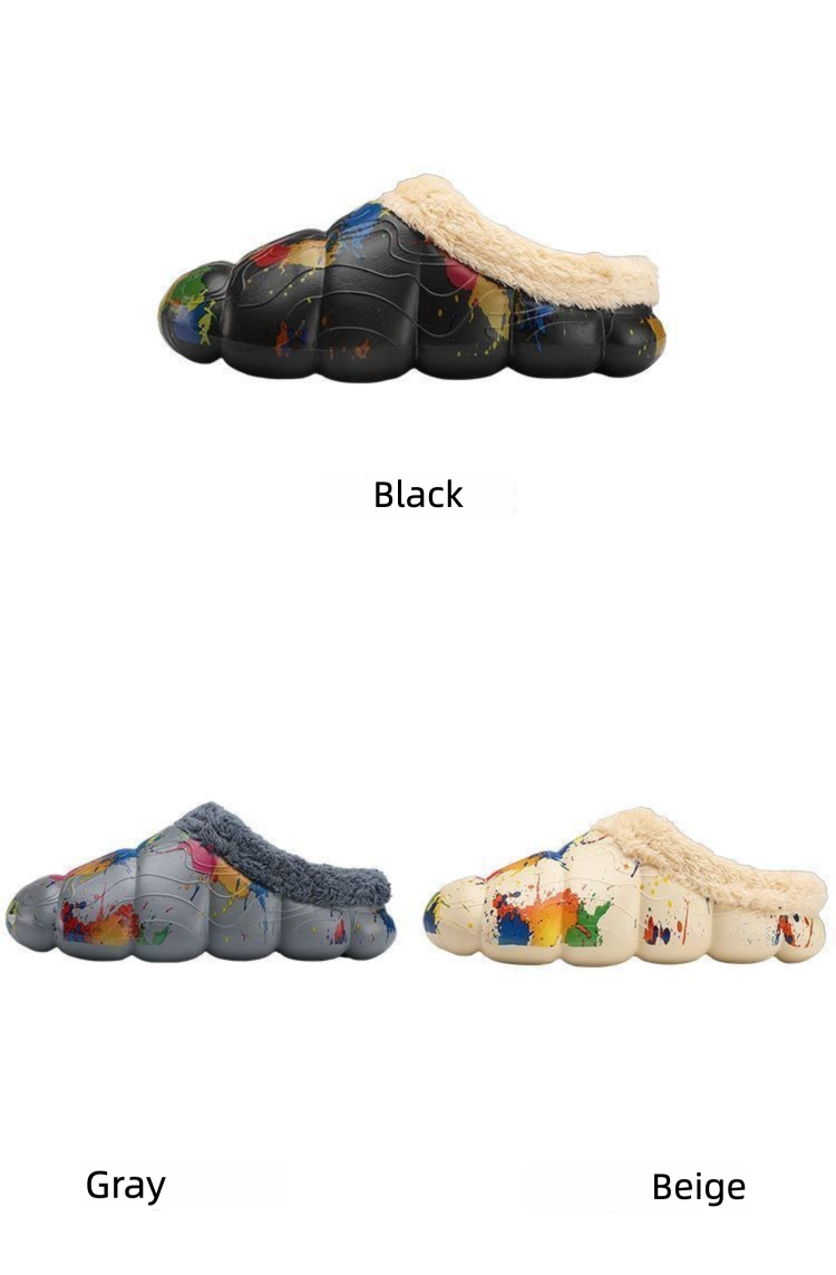 NOCOPY Winter New Slippers Men, Fleece-Lined And Thickened, Couples' Shoes, Soft Sole, Slip-On, Closed-Toe Cotton Shoes_voghion.com