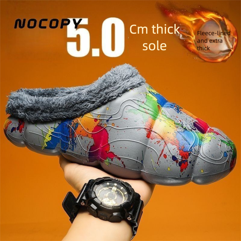 NOCOPY Winter New Slippers Men, Fleece-Lined And Thickened, Couples' Shoes, Soft Sole, Slip-On, Closed-Toe Cotton Shoes_voghion.com