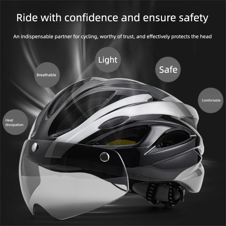 CE Cycling Helmet Magnetic Goggles Men And Women Summer Road Safety Hat With Brim Integrated Breathable Stylish_voghion.com