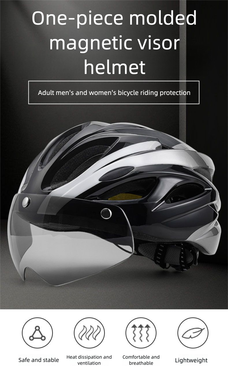 CE Cycling Helmet Magnetic Goggles Men And Women Summer Road Safety Hat With Brim Integrated Breathable Stylish_voghion.com