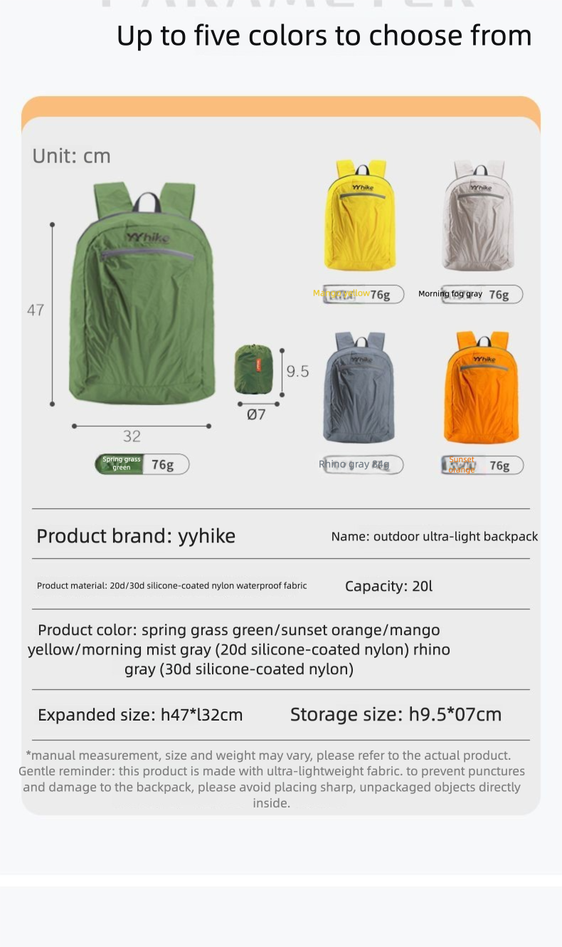 YYhike Lightweight Large Capacity, Portable, Foldable Backpack, Ultra-lightweight Travel Backpack_voghion.com