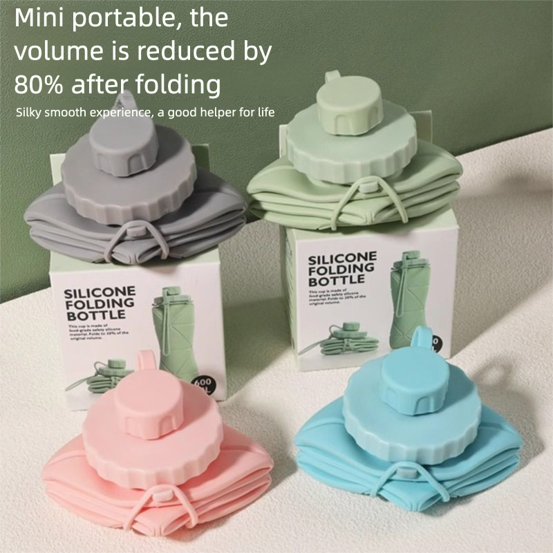 Botella de agua plegable de silicona para correr, mini botella portátil de compresión para deportes al aire libre, ideal para viajes._voghion.com