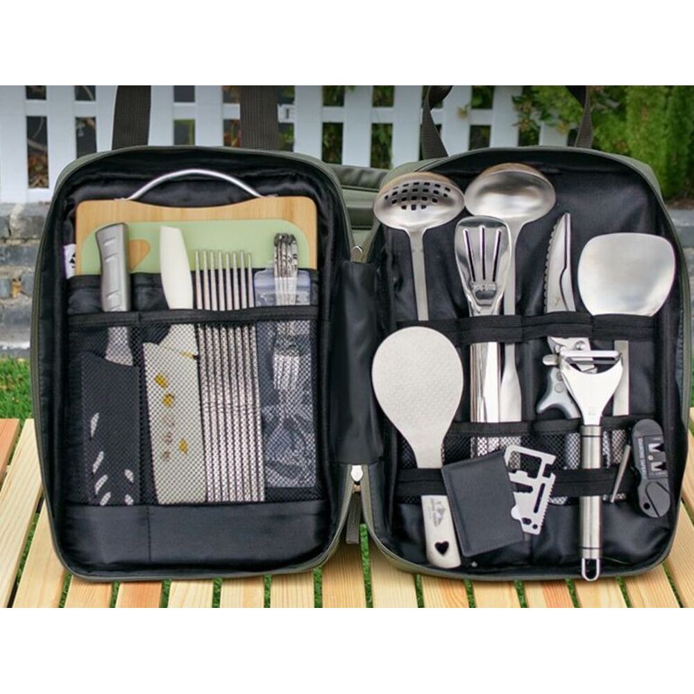 Tragbare Camping Outdoor Kochutensilien Aufbewahrungstasche Kochgeschirr Reisegeschirr Komplettset Kombination_voghion.com