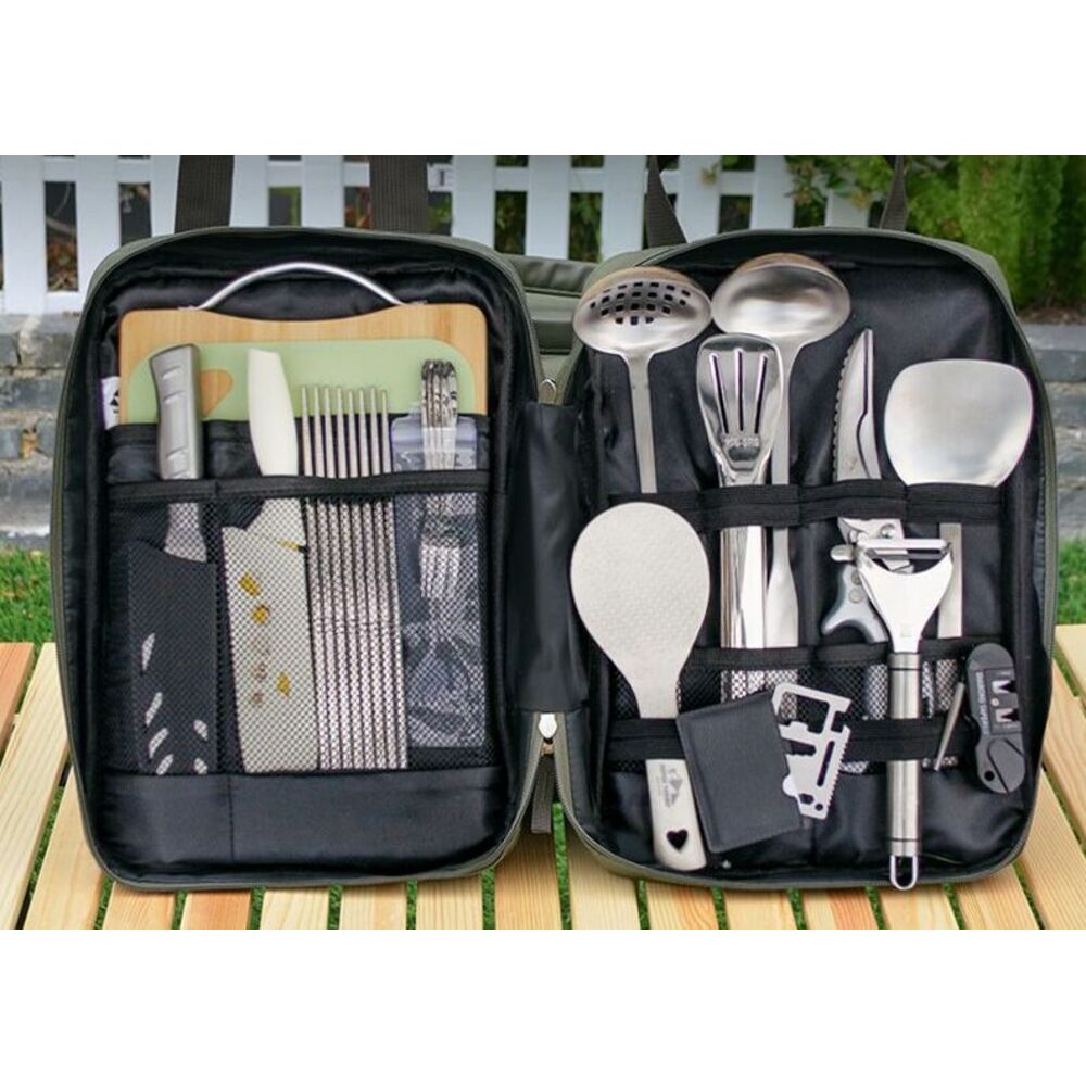 Tragbare Camping Outdoor Kochutensilien Aufbewahrungstasche Kochgeschirr Reisegeschirr Komplettset Kombination_voghion.com