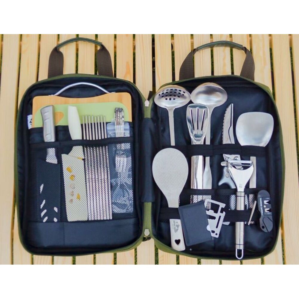 Tragbare Camping Outdoor Kochutensilien Aufbewahrungstasche Kochgeschirr Reisegeschirr Komplettset Kombination_voghion.com