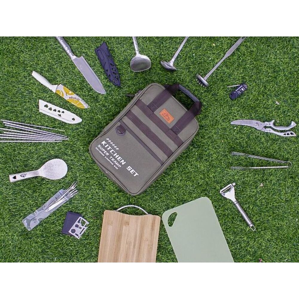 Tragbare Camping Outdoor Kochutensilien Aufbewahrungstasche Kochgeschirr Reisegeschirr Komplettset Kombination_voghion.com