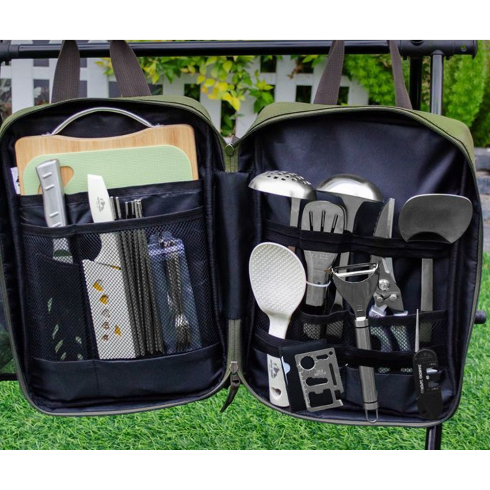 Tragbare Camping Outdoor Kochutensilien Aufbewahrungstasche Kochgeschirr Reisegeschirr Komplettset Kombination_voghion.com