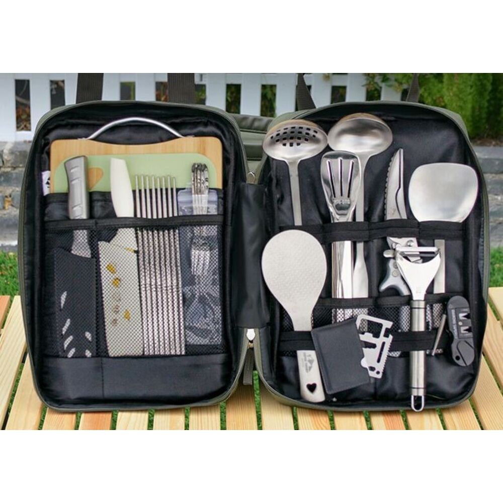 Tragbare Camping Outdoor Kochutensilien Aufbewahrungstasche Kochgeschirr Reisegeschirr Komplettset Kombination_voghion.com