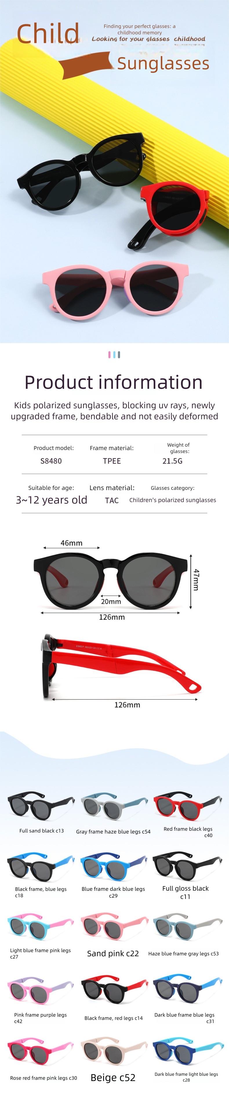 Polarized Childrens Sunglasses Round Tpee Frame Uv400 Protection_voghion.com