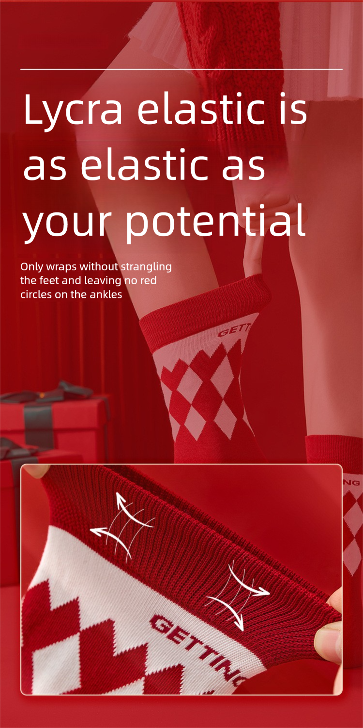 Calzini alla moda rossi di Capodanno in cotone a metà polpaccio da uomo e da donna Style Boxed 2025_voghion.com