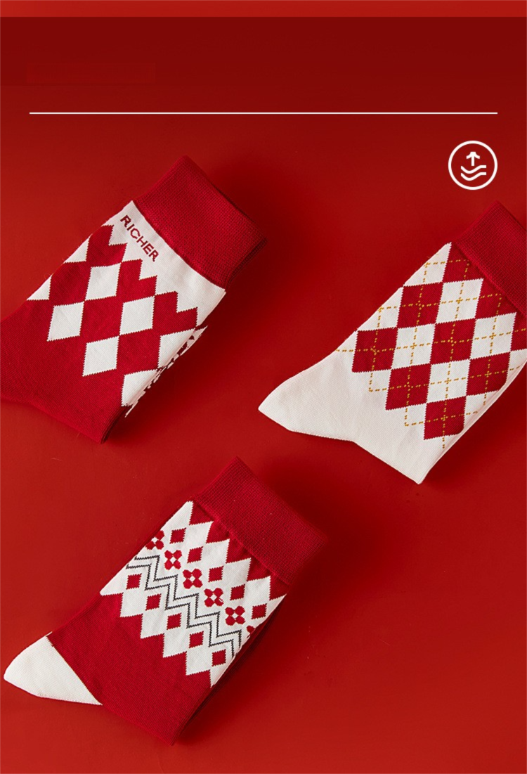 Calzini alla moda rossi di Capodanno in cotone a metà polpaccio da uomo e da donna Style Boxed 2025_voghion.com