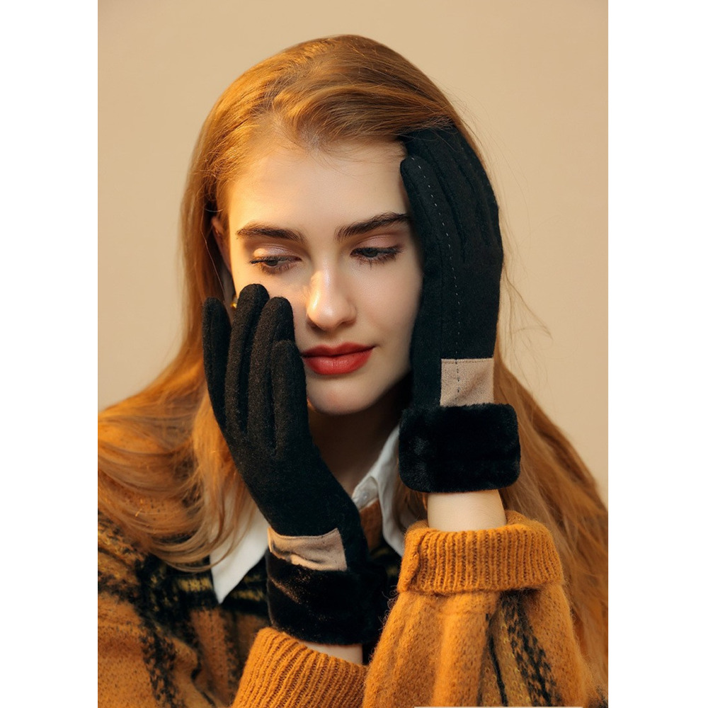 25 Wool Cashmere Gloves For Women Fleece Lined Thickened Cold-Proof Warm Cycling Driving Touchscreen Winter_voghion.com