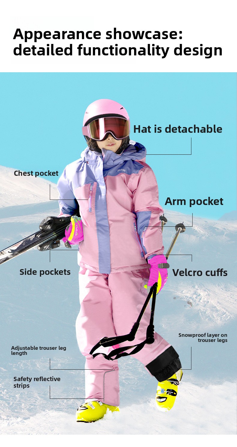 Phibee Elephant Kinderjacke Zweiteiliges Set Jungen und Mädchen Skianzug Verdickt Winddicht Wasserdicht_voghion.com