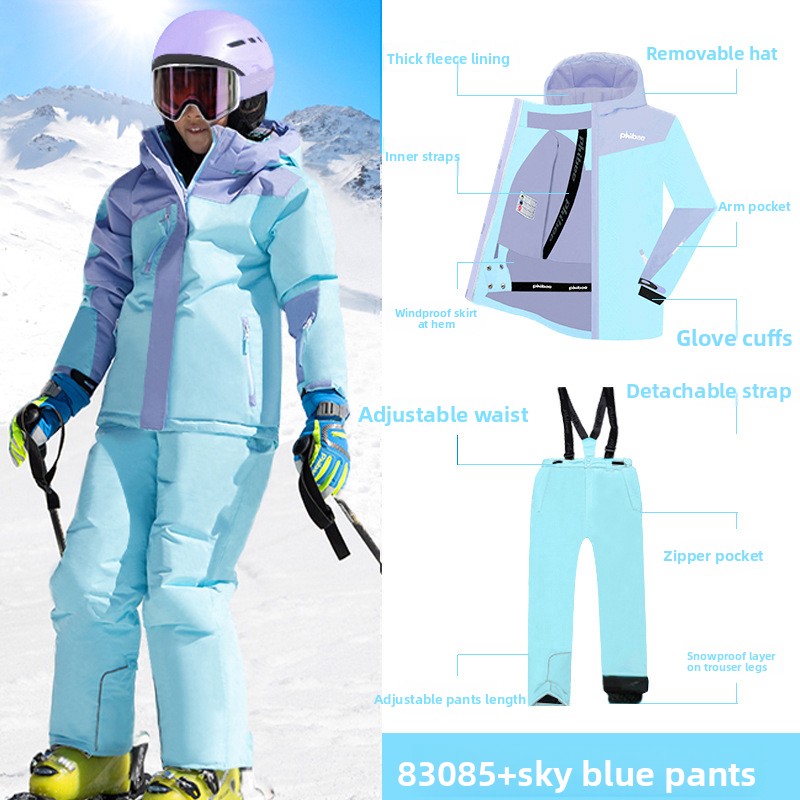 Phibee Elephant Kinderjacke Zweiteiliges Set Jungen und Mädchen Skianzug Verdickt Winddicht Wasserdicht_voghion.com