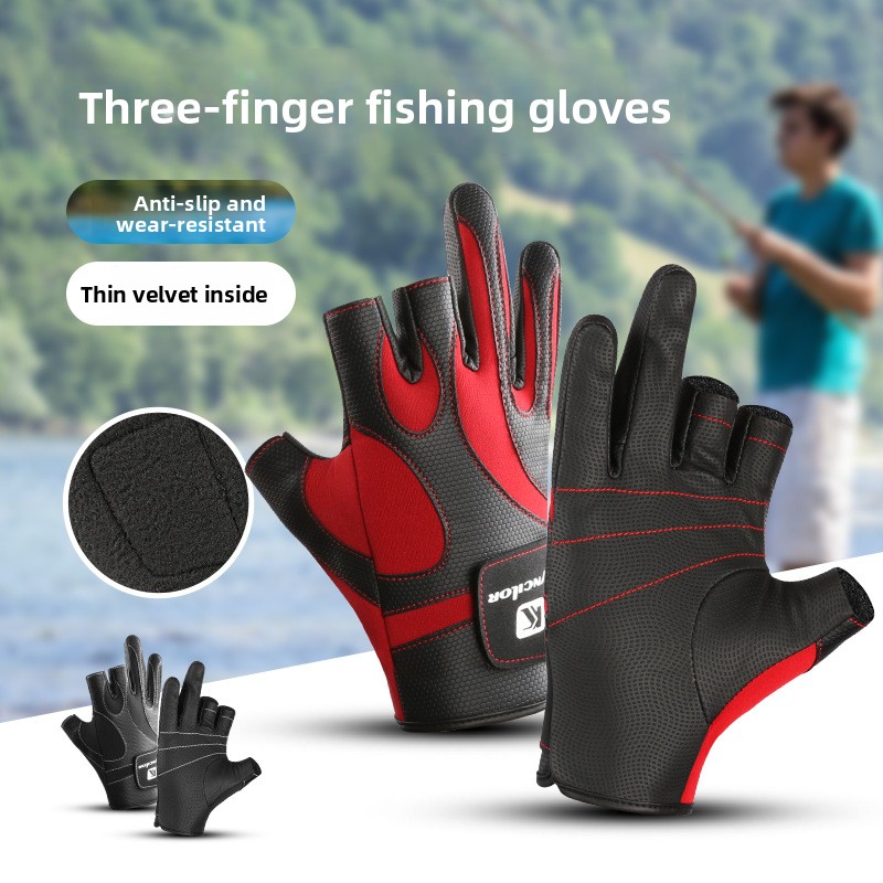 Outdoor Sports Autumn Winter Anti-Slip Three-Finger Fly Gear Wear-Resistant Fleece-Lined Fishing Gloves Wholesale_voghion.com