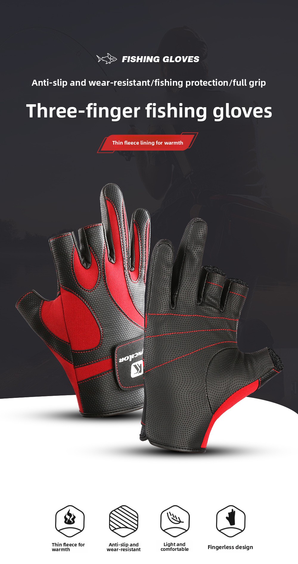 Fiskehandskar för vinter, halkfria med varmt fleecefoder_voghion.com
