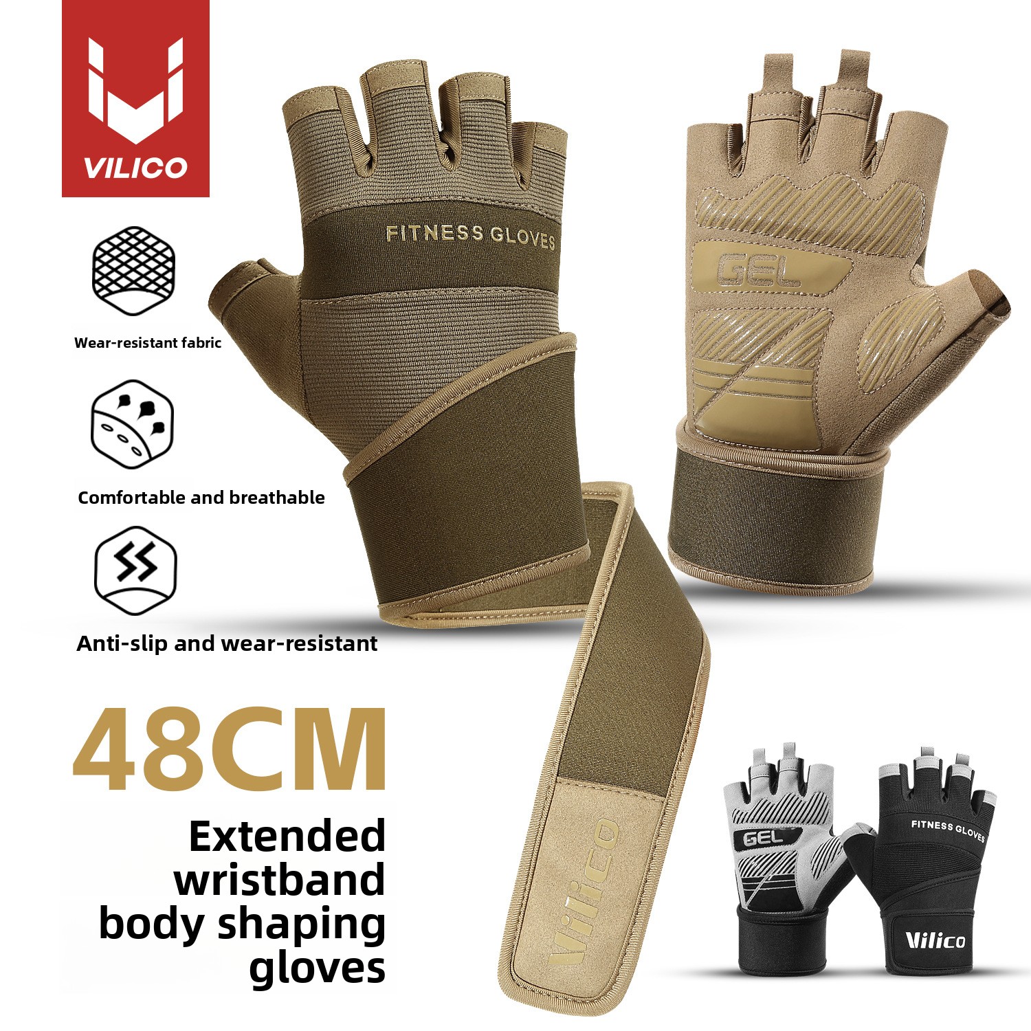 Sports Fitness Summer Breathable Wear-Resistant Barbell Equipment Weightlifting Long Wrist Support Half Finger Gloves_voghion.com
