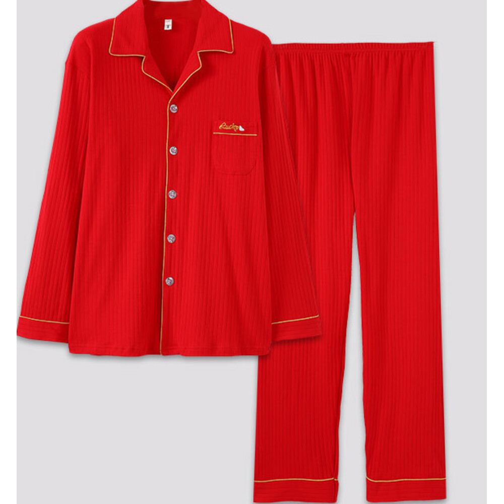 GraceChic GraceChic Autumn Winter All-Cotton Couple Pure Cotton Wedding Zodiac Year Big Red Men's Women's Plus Size Pajamas 100kg Homewear_voghion.com