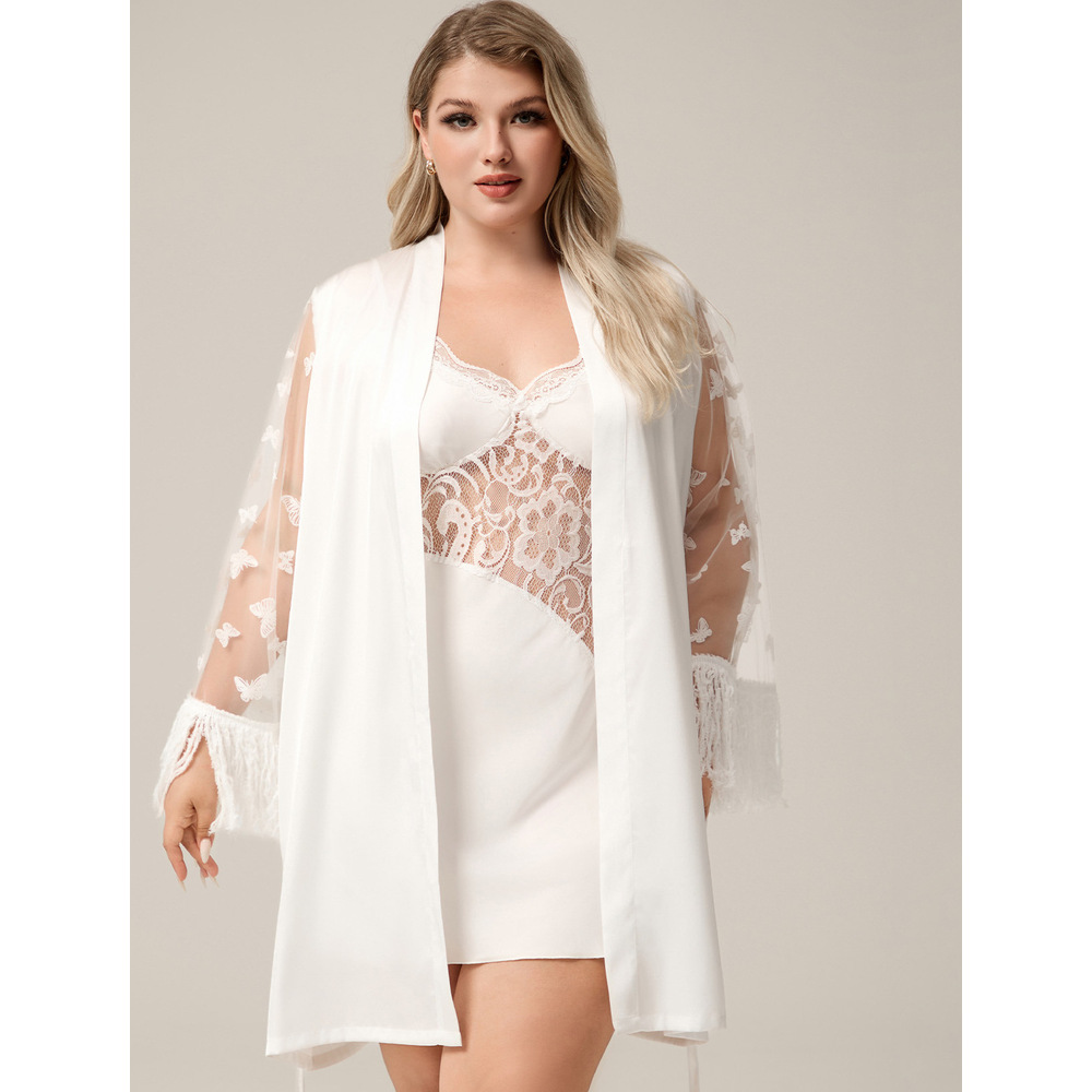GraceChic GraceChic European And American Foreign Trade Plus Size Satin Lace Sexy Short Nightgown Women's Homewear Comfortable Sleepwear_voghion.com