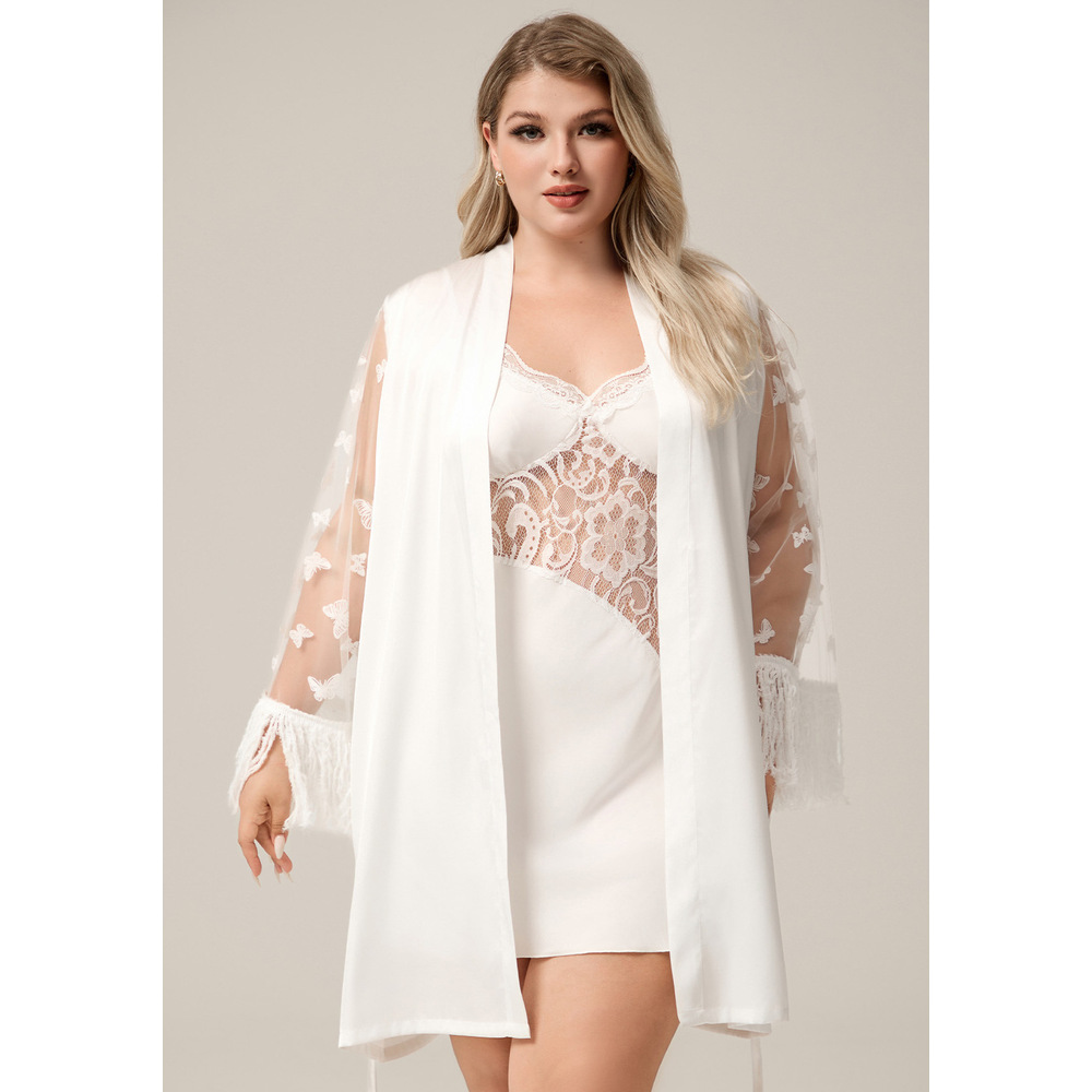 GraceChic GraceChic European And American Foreign Trade Plus Size Satin Lace Sexy Short Nightgown Women's Homewear Comfortable Sleepwear_voghion.com