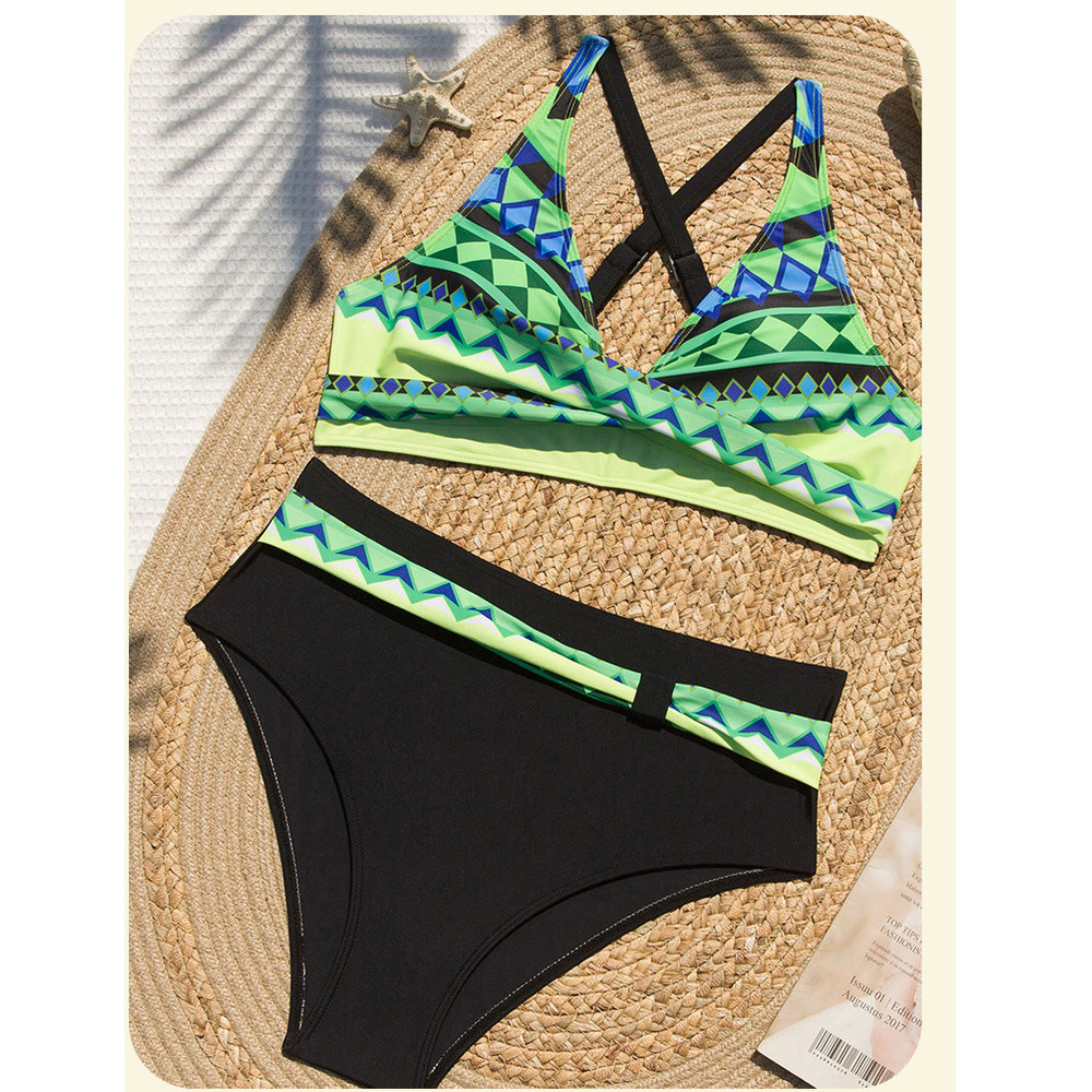 GraceChic Striped High-Waisted Bikini European And American Foreign Trade Multi-Color Sexy Two-Piece Cross-Border Strap Design_voghion.com