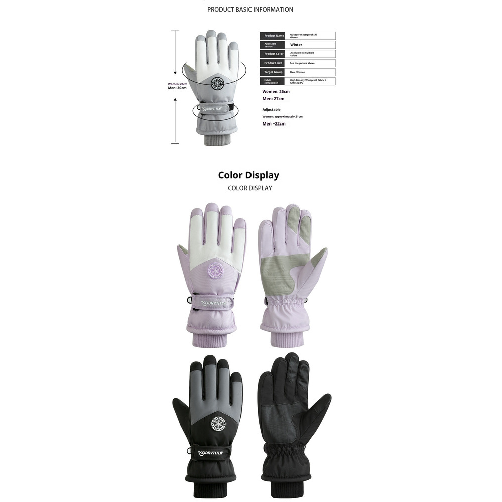 001 Women's Ski Gloves Winter Cycling Thickened Fleece Snow Play Cotton Warm Cold-Proof Electric Motorcycle Men's_voghion.com