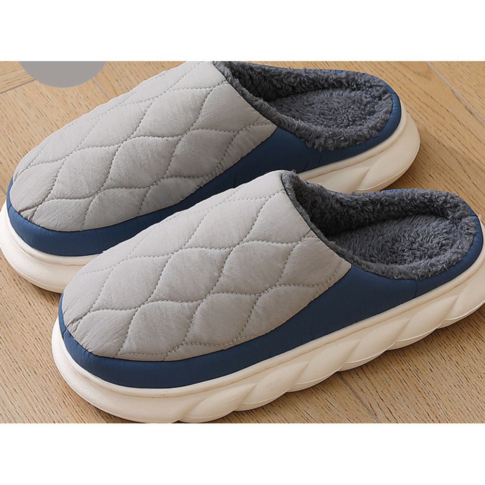 Zees Men's Down Non-Slip Warm Home Waterproof Cotton Women's Thick Sole Fur Slippers Winter Wholesale_voghion.com