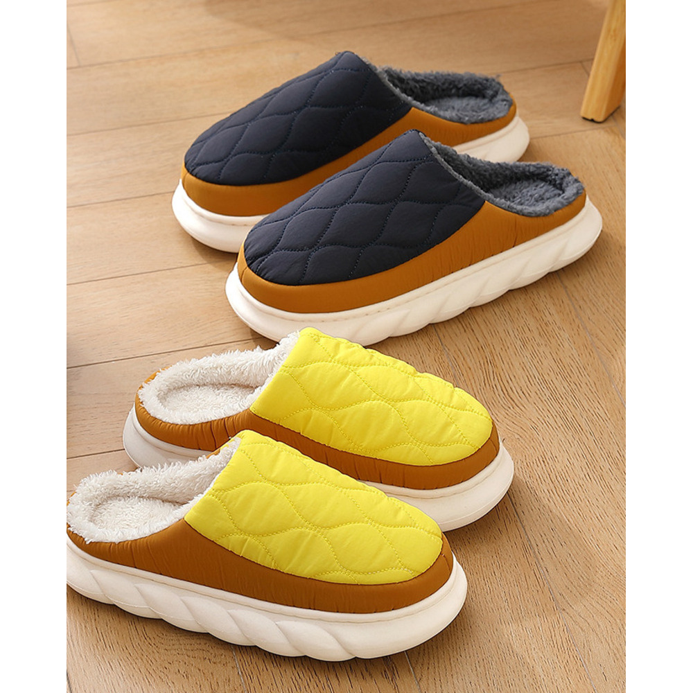Zees Men's Down Non-Slip Warm Home Waterproof Cotton Women's Thick Sole Fur Slippers Winter Wholesale_voghion.com