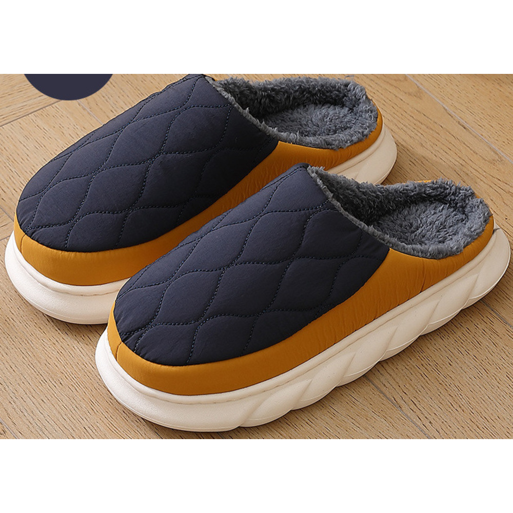 Zees Men's Down Non-Slip Warm Home Waterproof Cotton Women's Thick Sole Fur Slippers Winter Wholesale_voghion.com