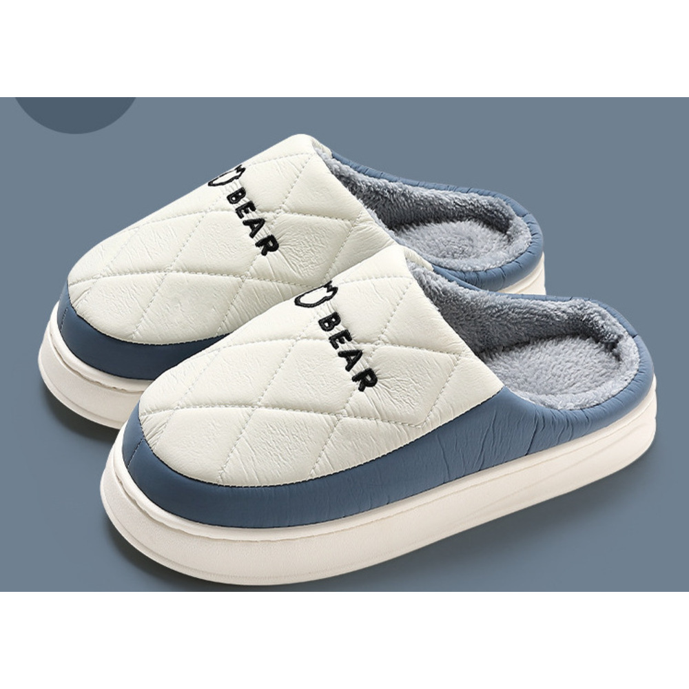 Zees Men's Down Non-Slip Warm Home Waterproof Cotton Women's Thick Sole Fur Slippers Winter Wholesale_voghion.com
