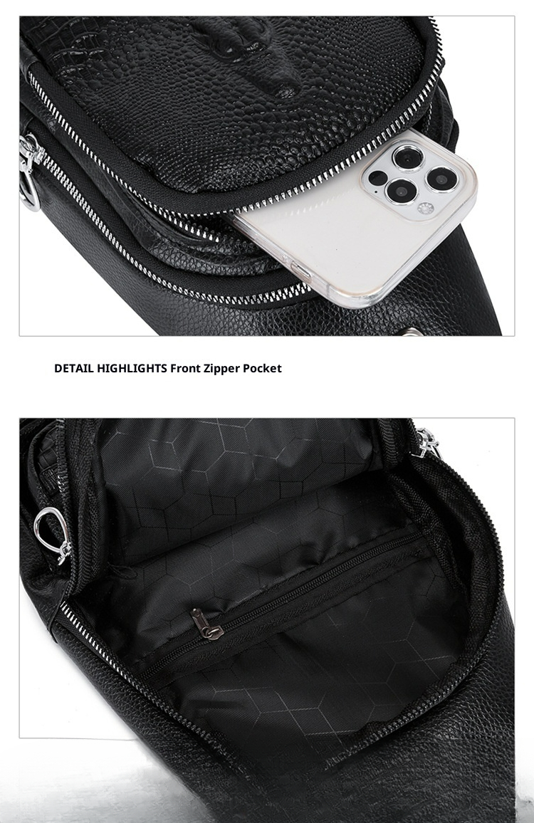 001 2023 New Men's Crocodile Pattern Trendy Fashion Casual Crossbody PU Sports Versatile Lightweight Front Chest Bag_voghion.com