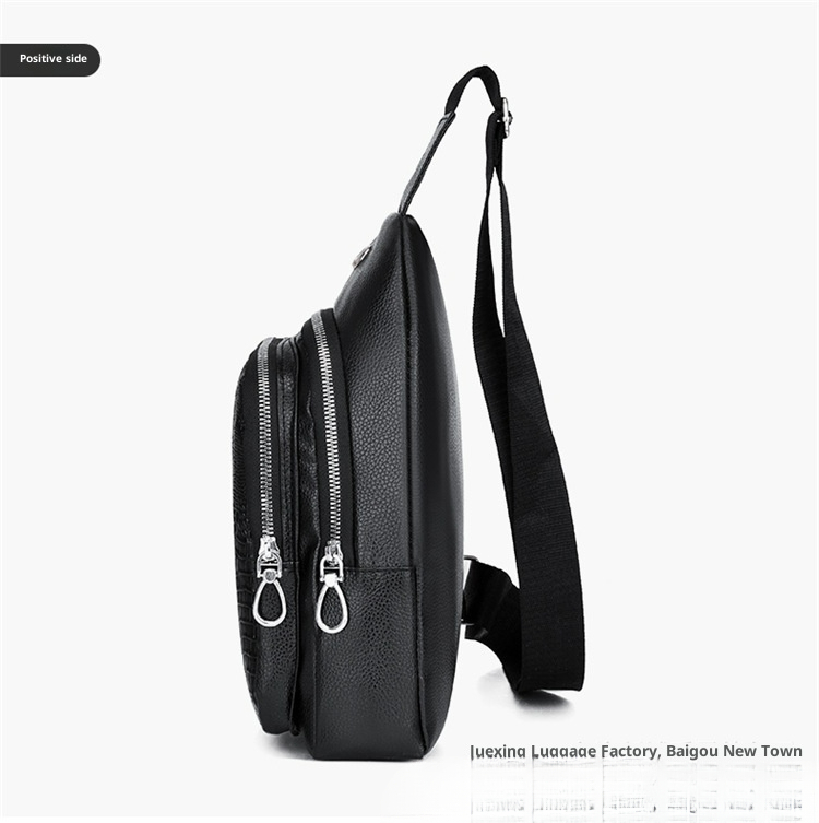 001 2023 New Men's Crocodile Pattern Trendy Fashion Casual Crossbody PU Sports Versatile Lightweight Front Chest Bag_voghion.com