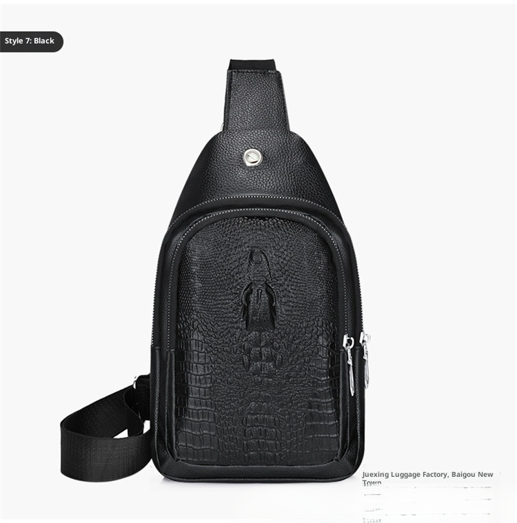 001 2023 New Men's Crocodile Pattern Trendy Fashion Casual Crossbody PU Sports Versatile Lightweight Front Chest Bag_voghion.com