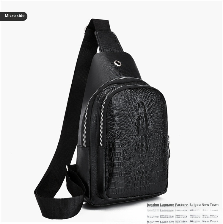001 2023 New Men's Crocodile Pattern Trendy Fashion Casual Crossbody PU Sports Versatile Lightweight Front Chest Bag_voghion.com