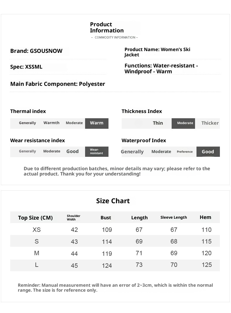 001 Gsousnow Skijacke für Damen, winddicht, wasserdicht, atmungsaktiv, warme Schneejacke, Snowboard- und Skiausrüstung_voghion.com