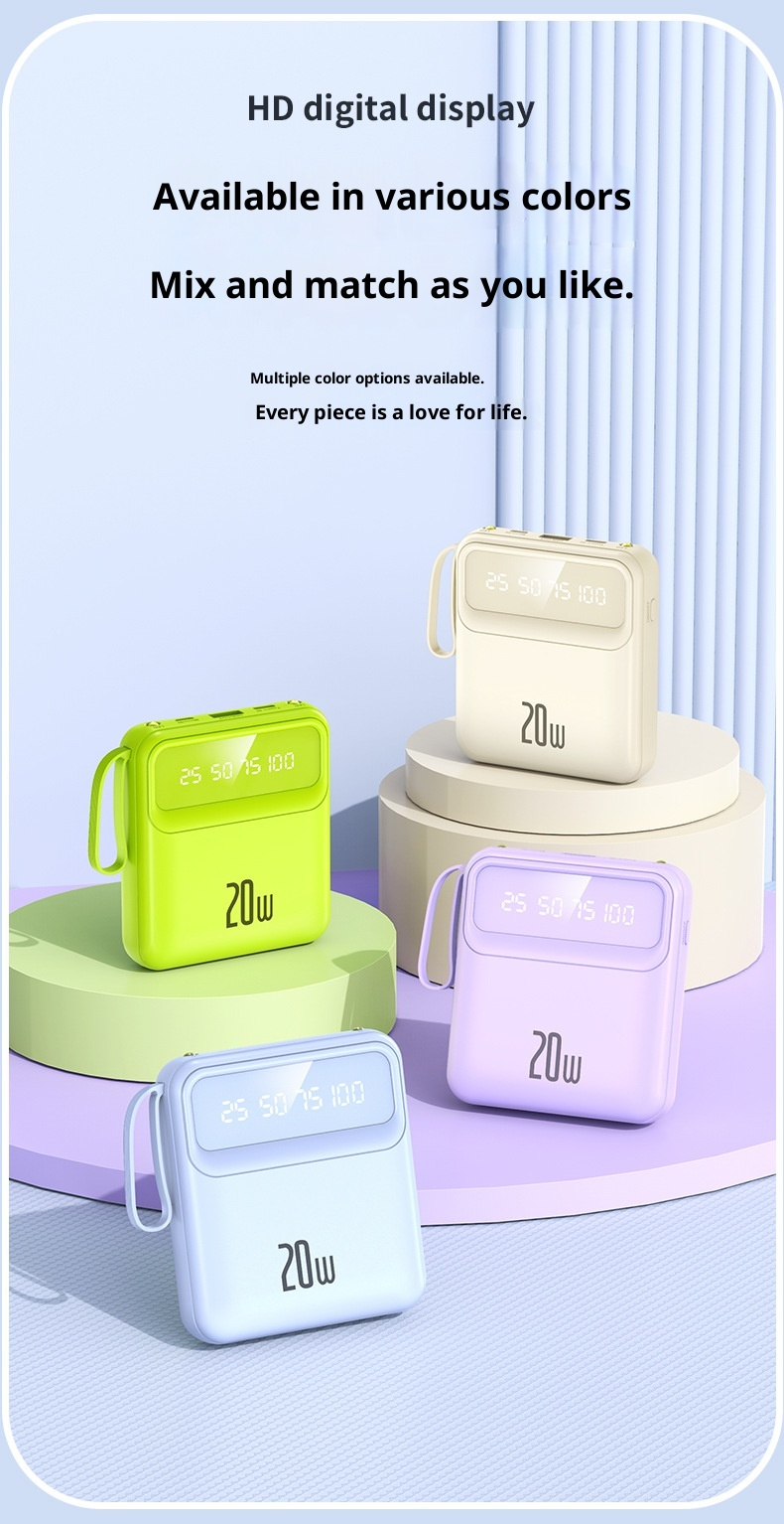 techglobe Mini-Schnellladefunktion mit integriertem Kabel, 20000mAh Powerbank, individuell anpassbar, Großhandelsgeschenk, tragbarer Akku mit großer Kapazität_voghion.com